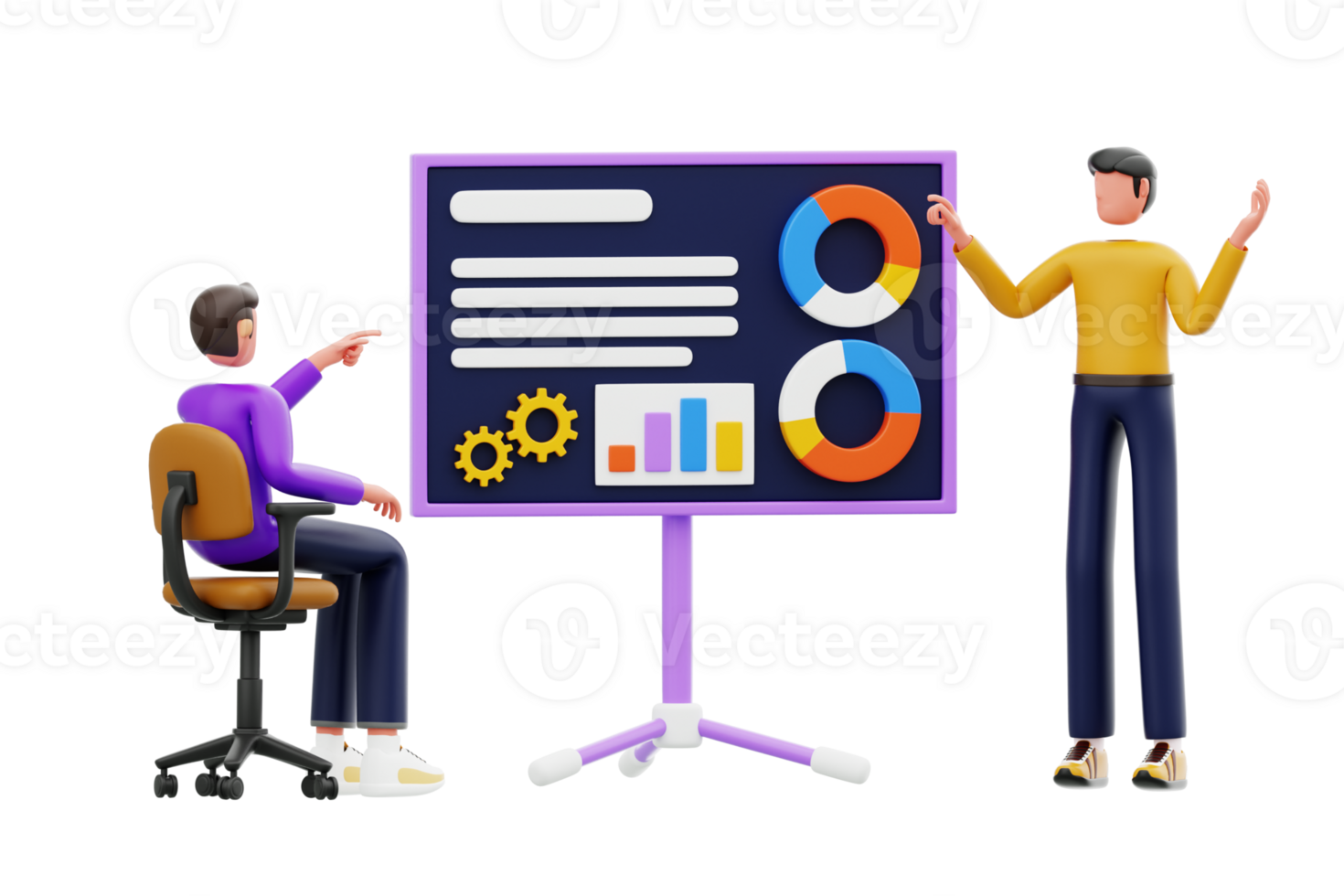 Data analysis presentation 3d illustration. Infographics seminar 3d illustration png
