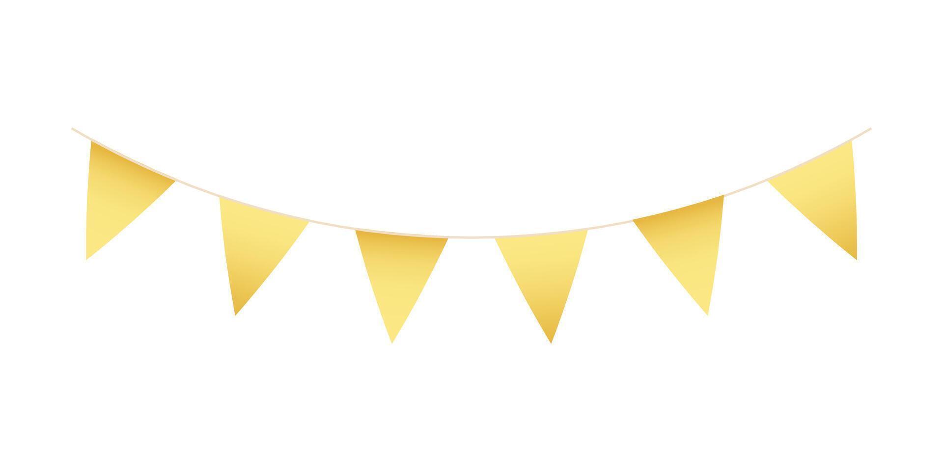 Golden bunting garland. festive flags for celebration events. vector