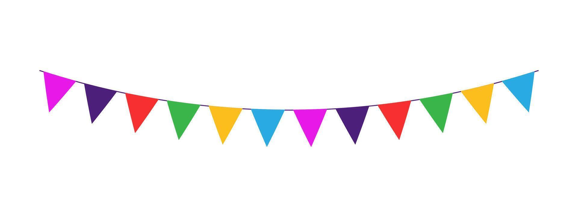 Colorful Bunting Flags for Festive Events. Retro bunting in simple flat style, isolated on white background. Carnival, birthday, circus border decoration. vector