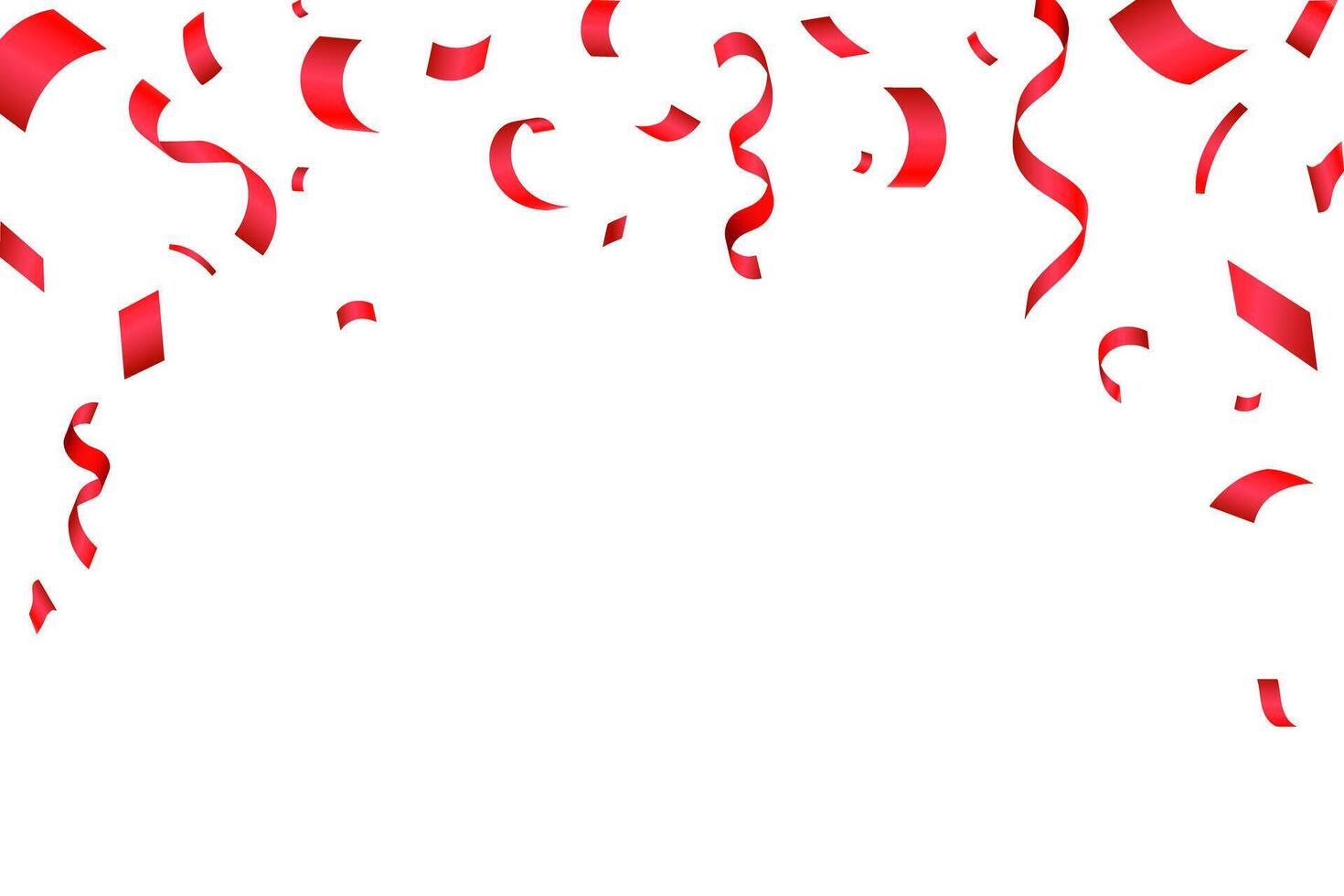 Falling shiny red confetti isolated on white background. Bright festive tinsel of red color. Anniversary or birthday design template. vector