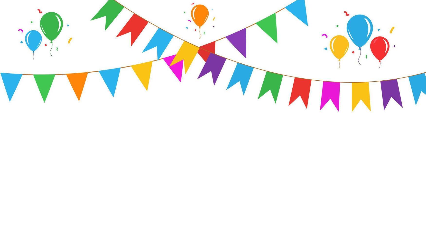 Celebration Background with Multicolored Flags and Balloons. seamless colored garlands party decoration. vector