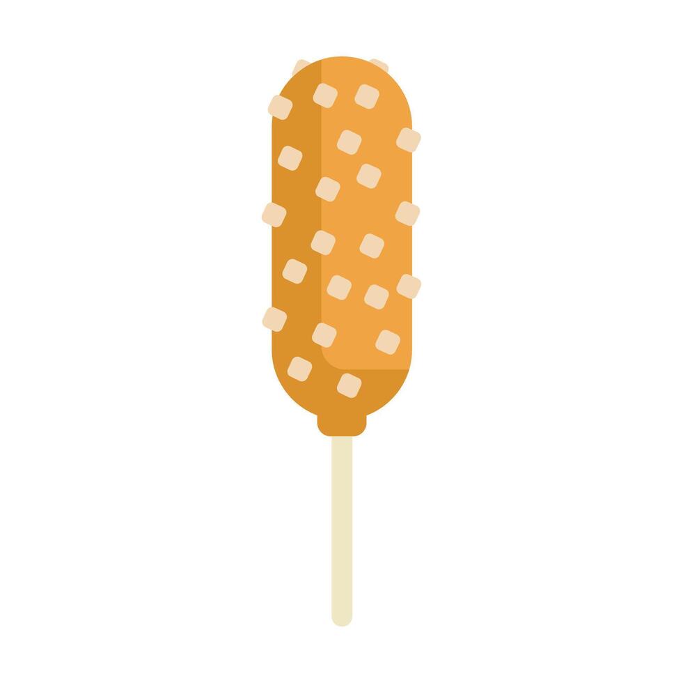 Corn dog being dipped in batter on a stick icon vector