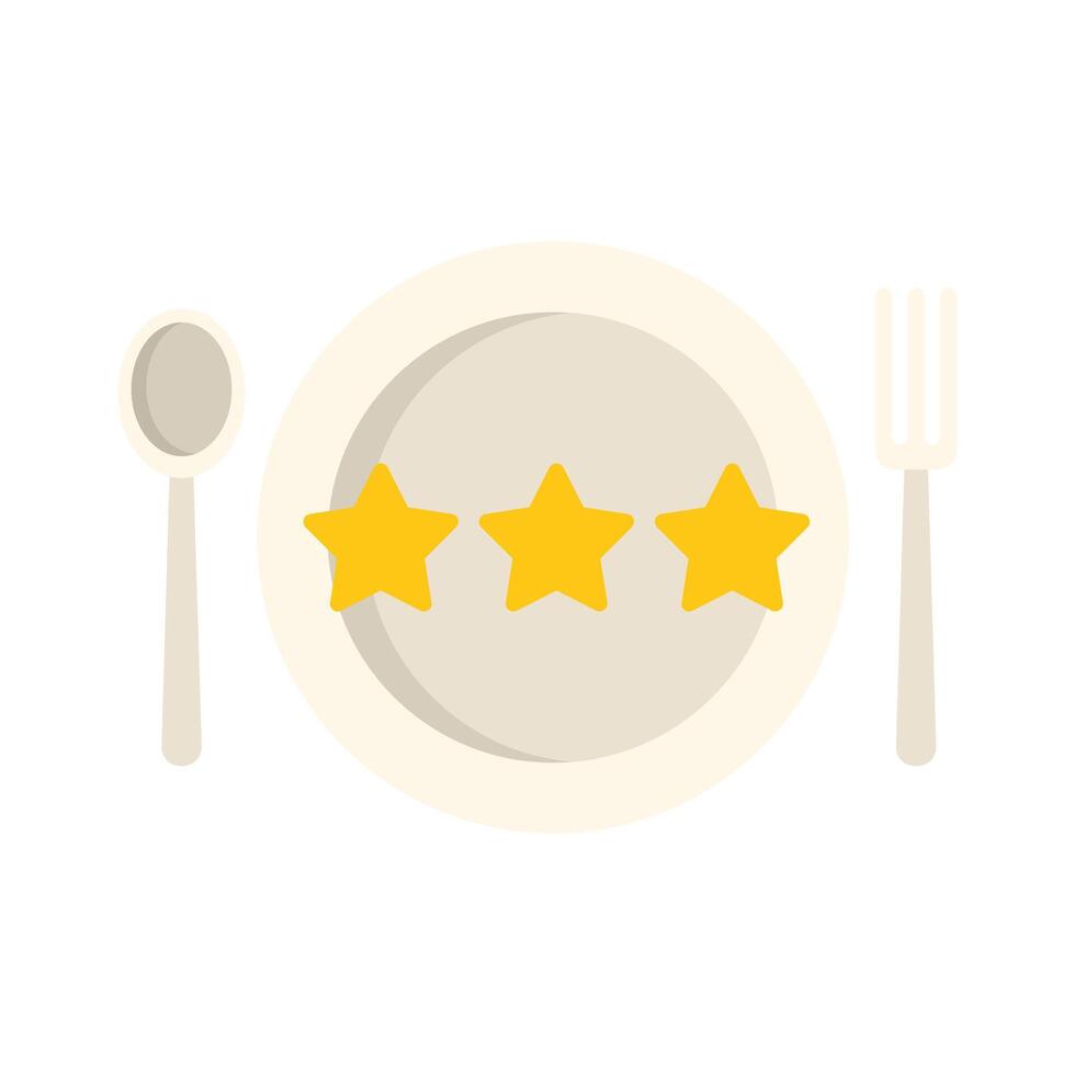 Plate with golden stars showing restaurant feedback rating vector