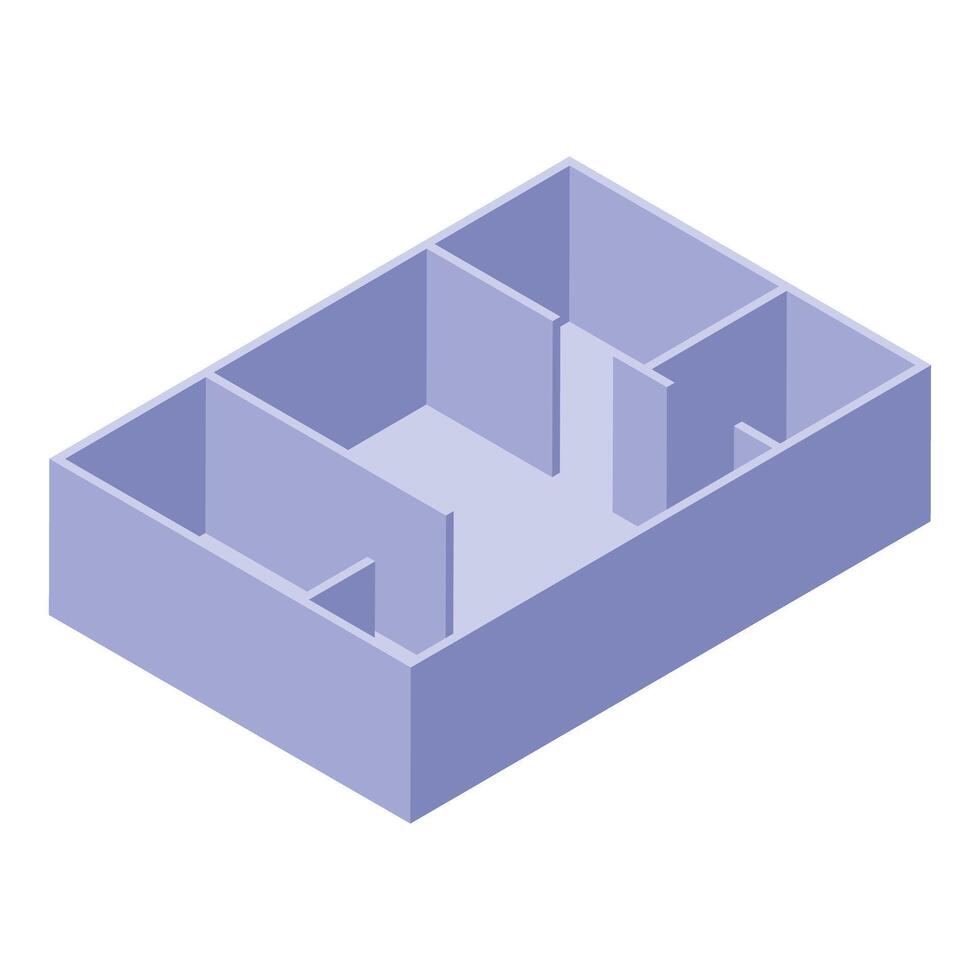Isometric view of empty apartment rooms showing walls and doors vector