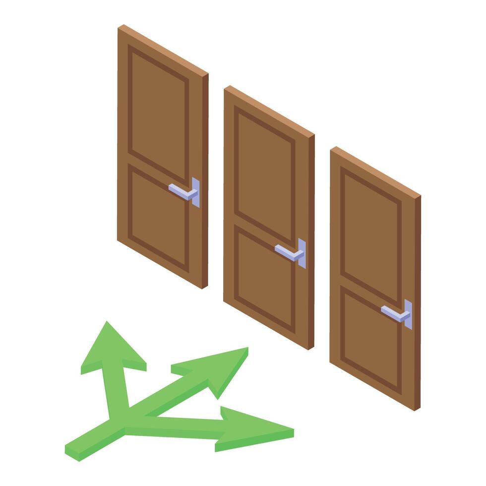 Three doors and three arrows pointing to different directions representing choice vector