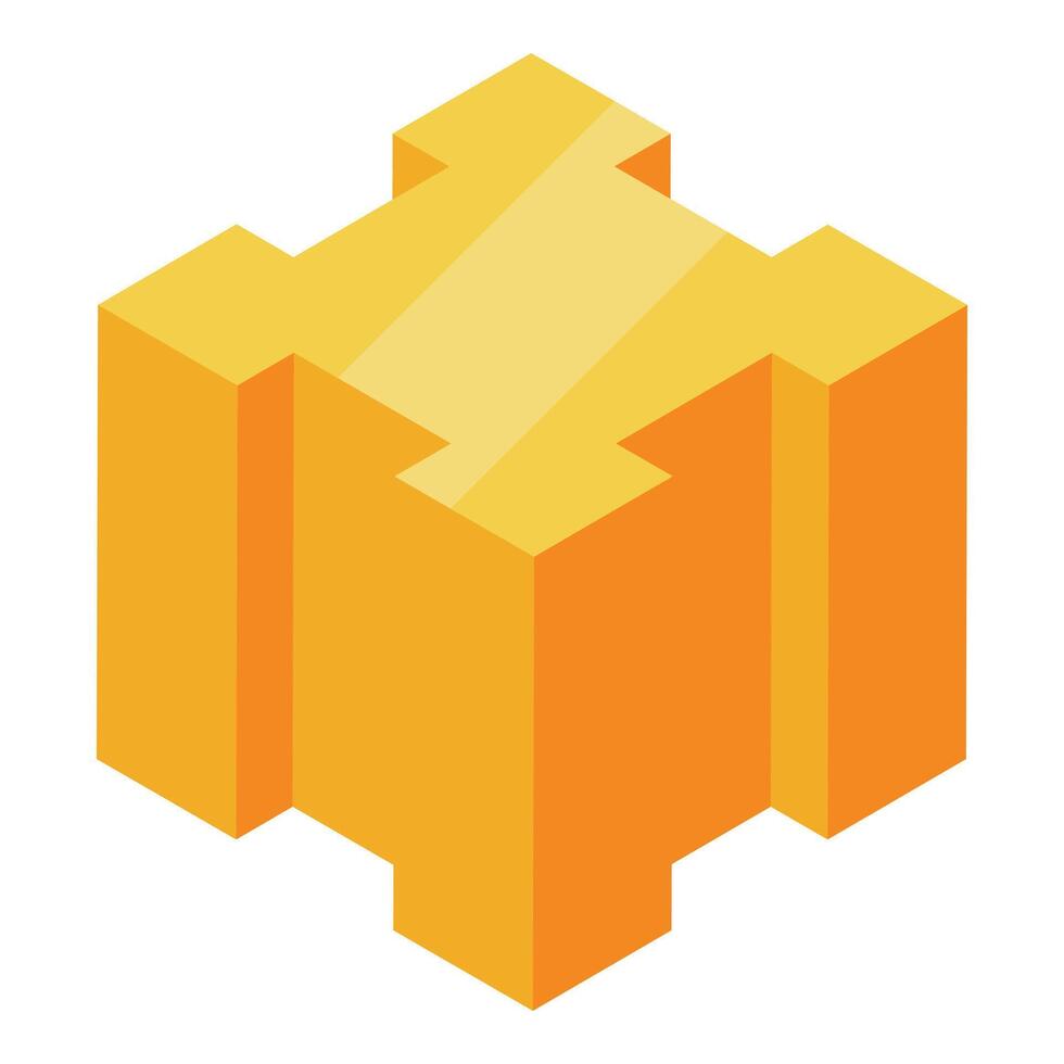 Golden puzzle piece forming a three dimensional structure vector