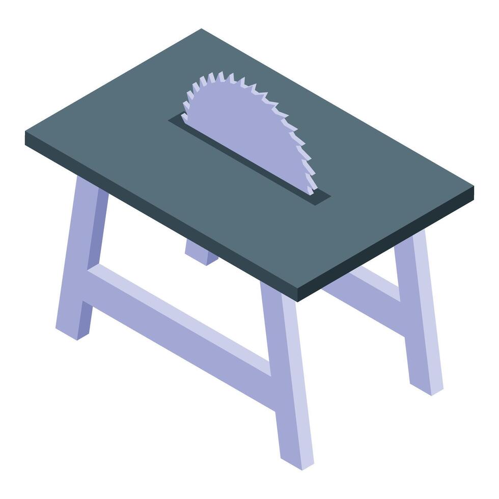 Circular saw cutting wood on table in workshop vector