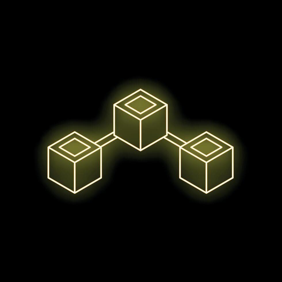 Blockchain network connecting cubes securely with lines on black background vector
