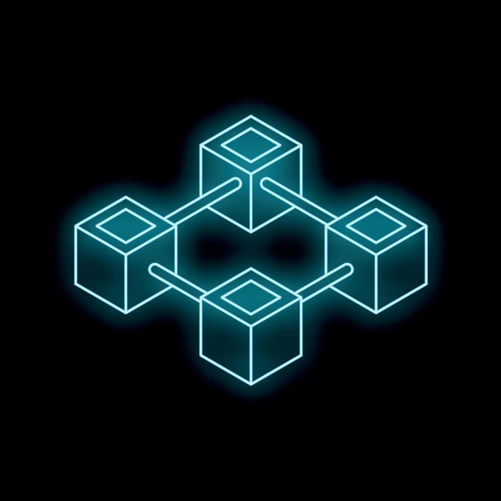 Neon cubes forming blockchain network illustration vector
