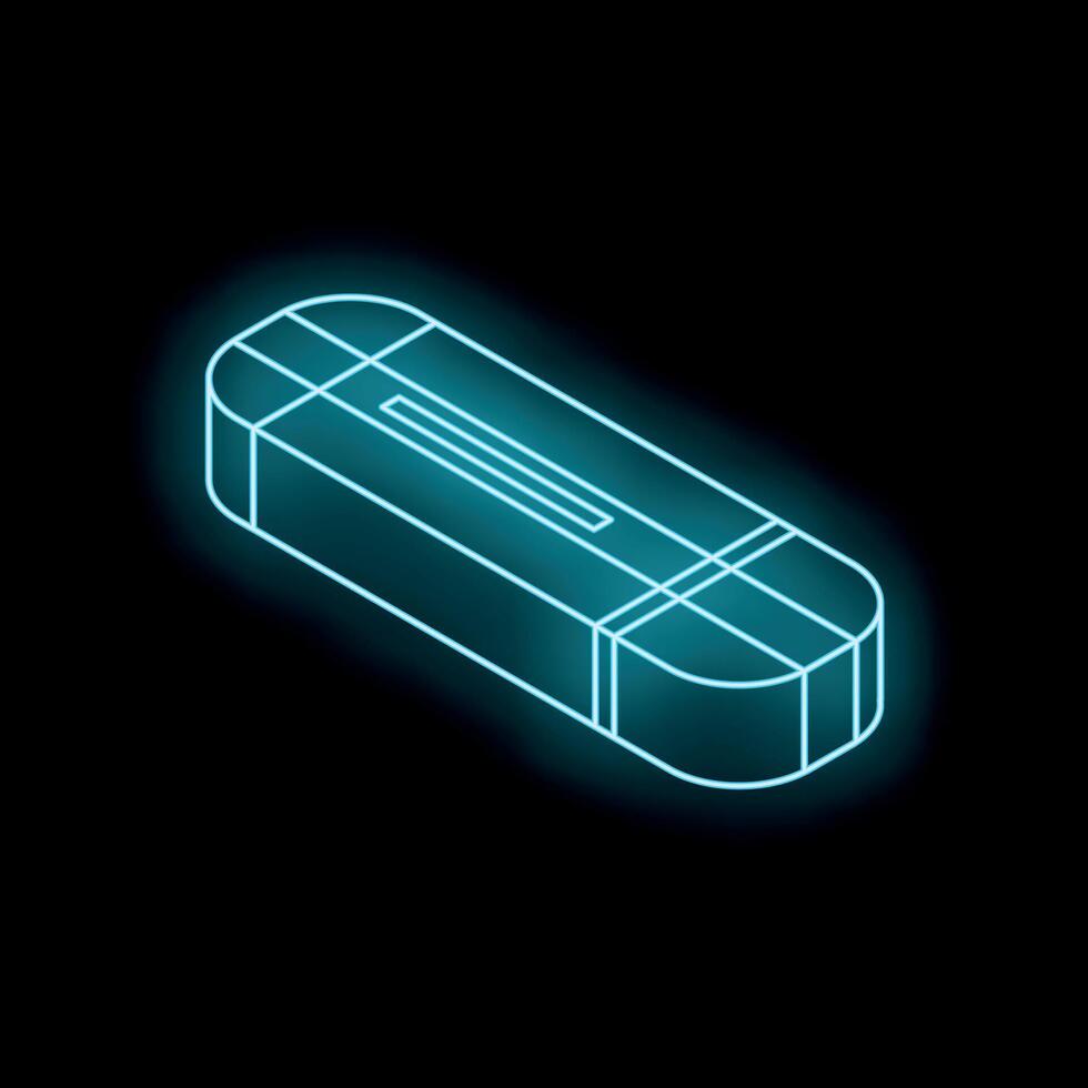 Blue neon style eraser icon glowing on black background vector