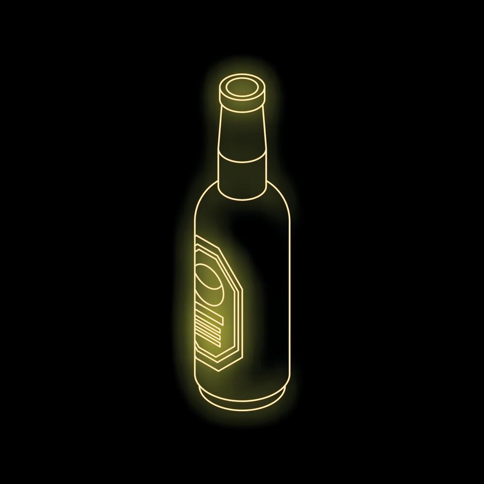 Neon yellow bottle shining on black background vector