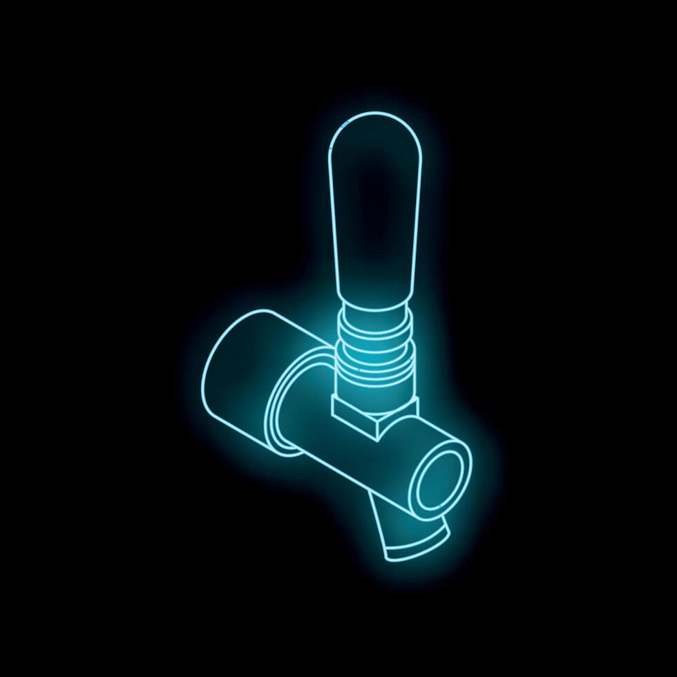 Neon blue beer tap handle glowing on black background vector