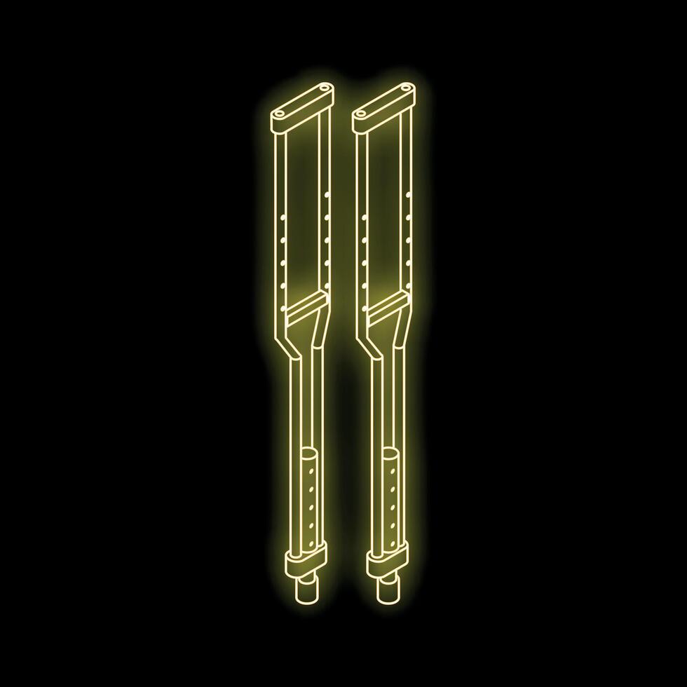 Neon crutches glowing on black background representing rehabilitation vector