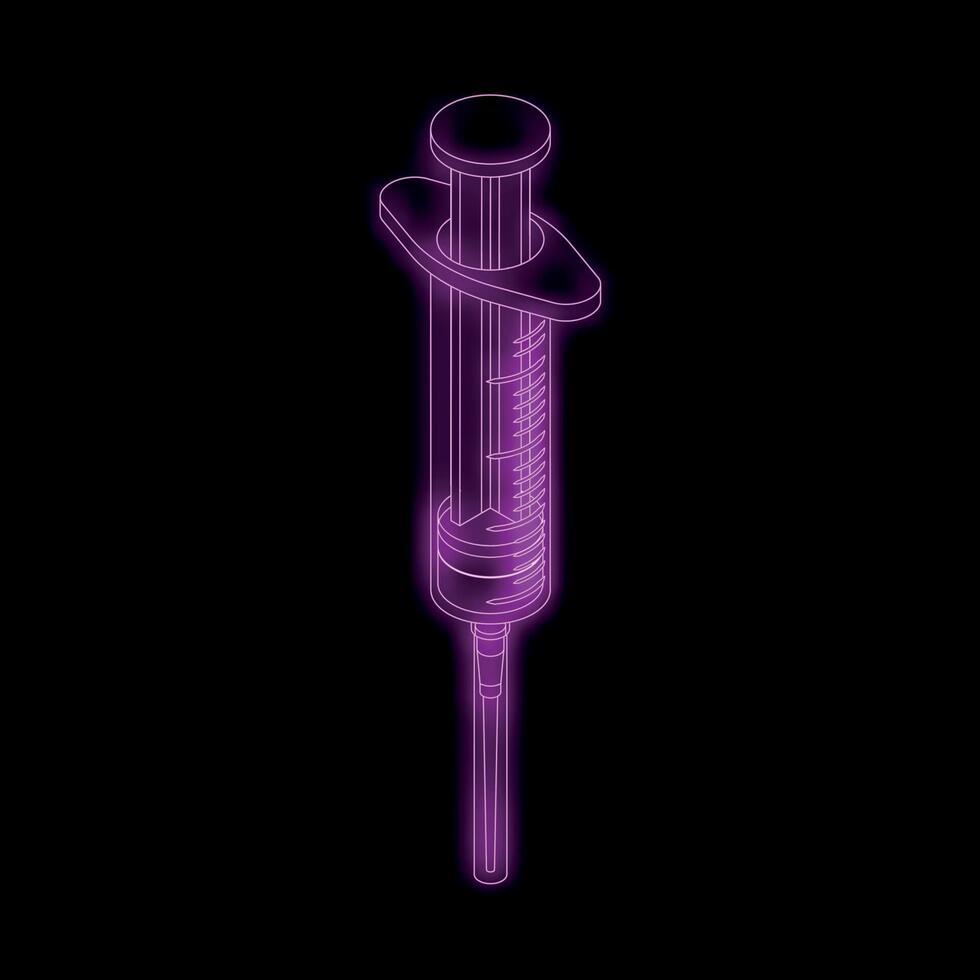 Neon syringe glowing on black background vector