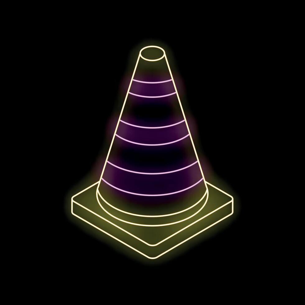 Glowing neon traffic cone sign on black background vector