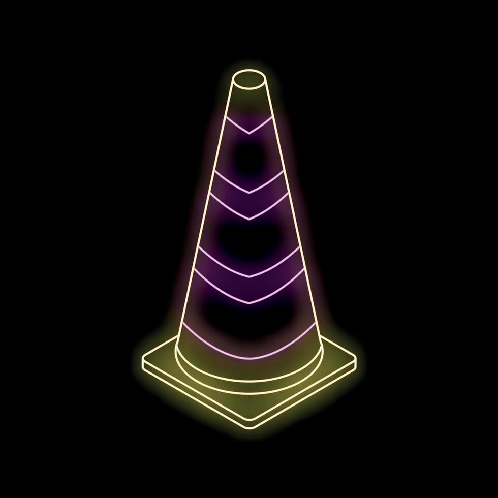 Neon traffic cone shining on black background vector