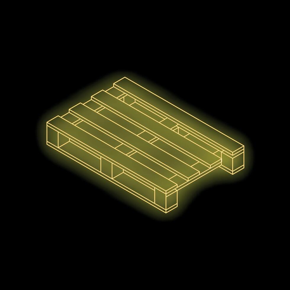 Yellow neon style isometric wooden pallet vector