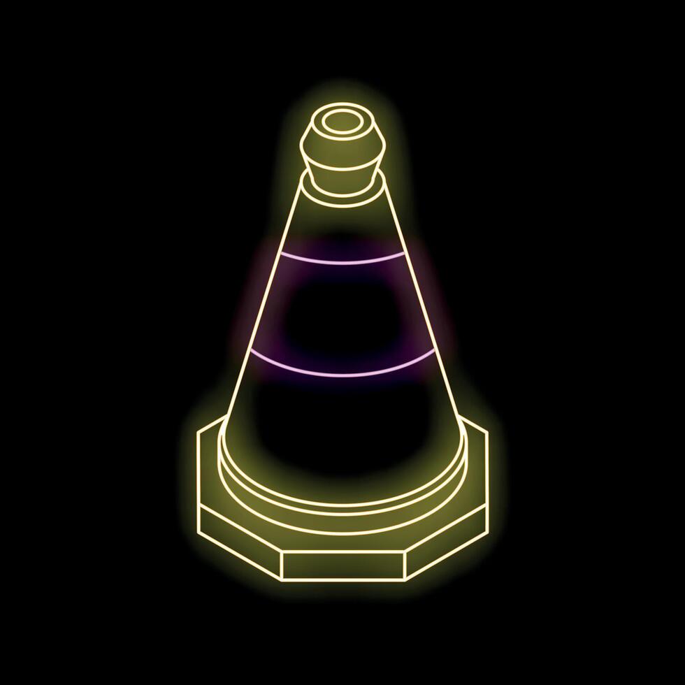 Neon traffic cone glowing on black background vector