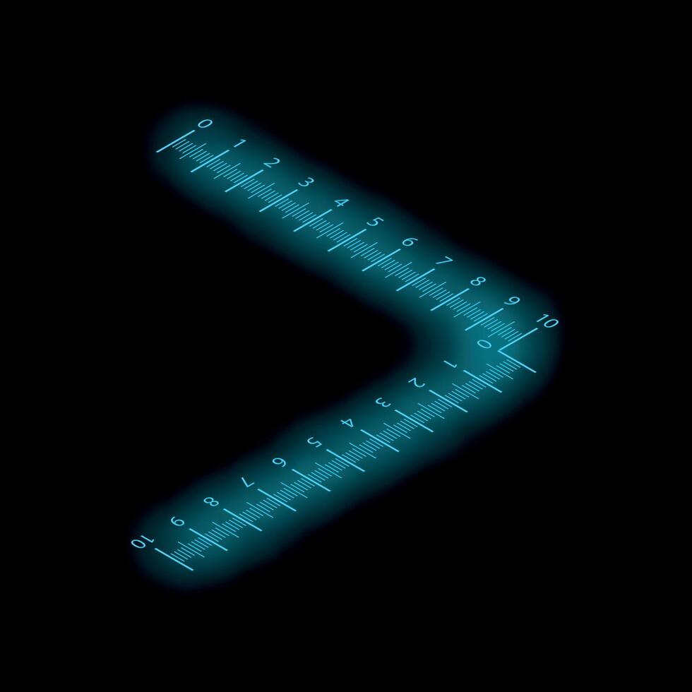 Glowing ruler forming a right angle on black background vector