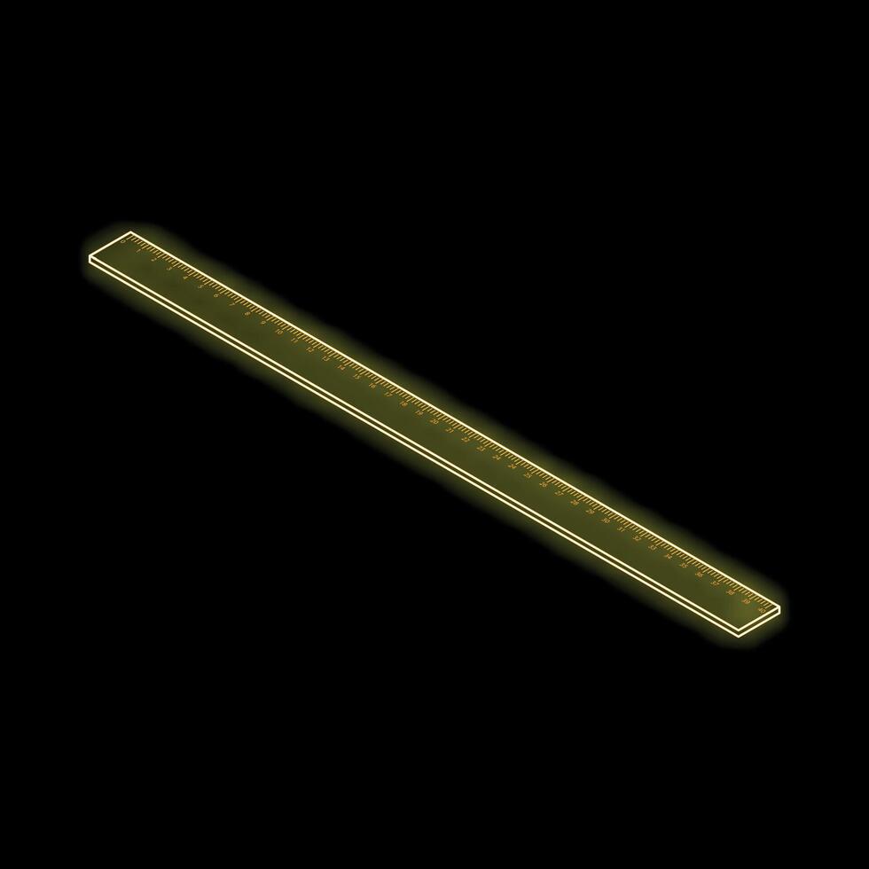 Neon ruler glowing on black background measuring length vector