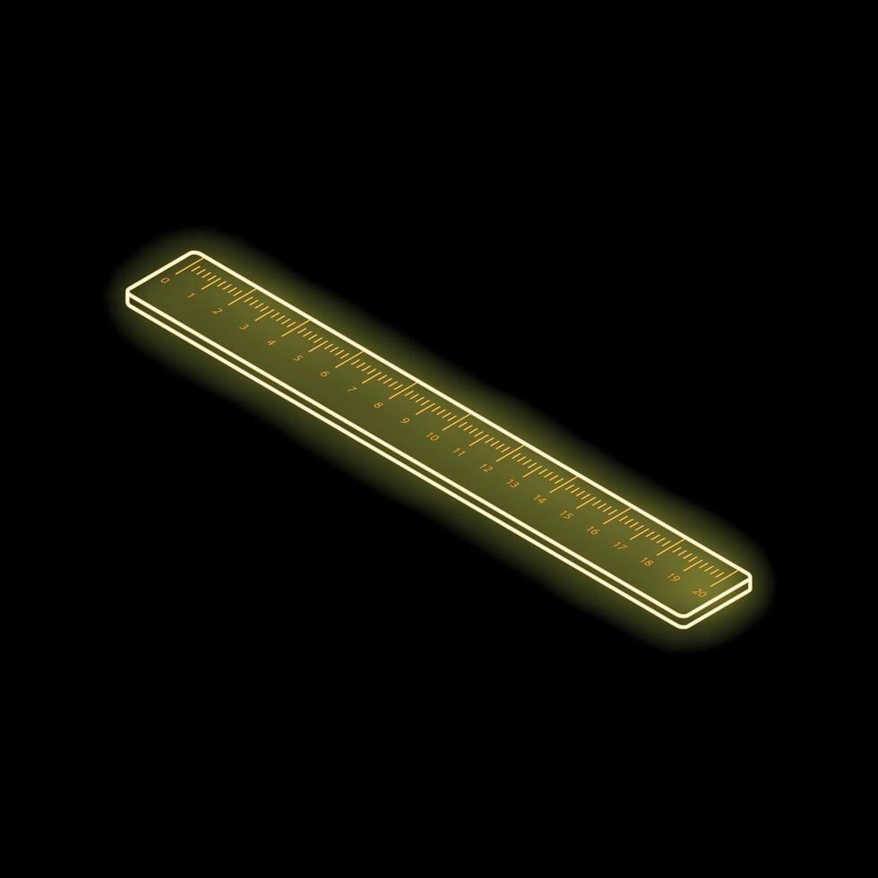 Yellow neon ruler glowing on black background vector