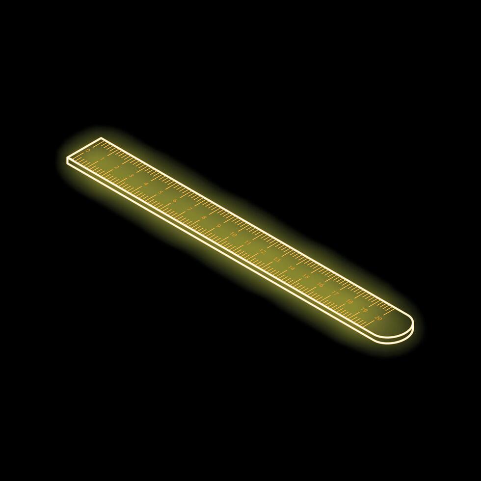 Yellow neon ruler measuring on black background vector