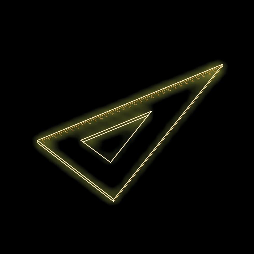 Neon yellow set square glowing on black background vector