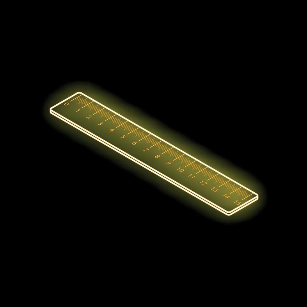 Yellow neon ruler shining on black background vector