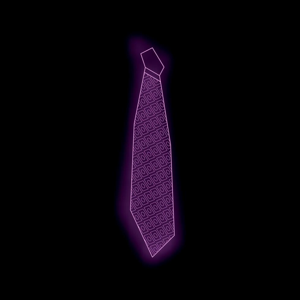 Glowing neon purple tie with pattern on black background vector