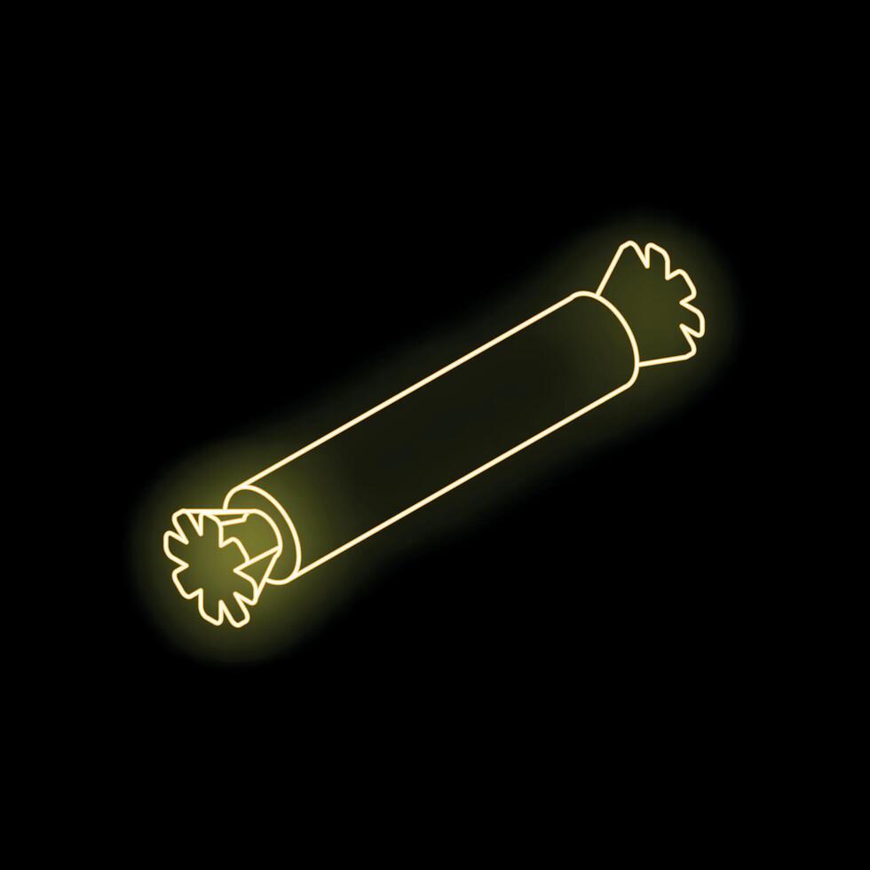 Neon yellow christmas cracker icon glowing on black background vector