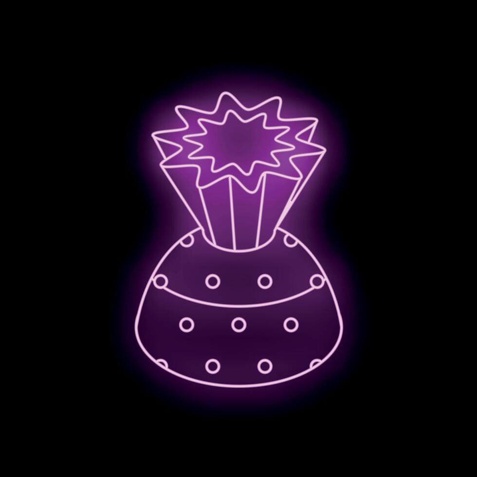 Neon sign showing a gift box with a bow on black background vector