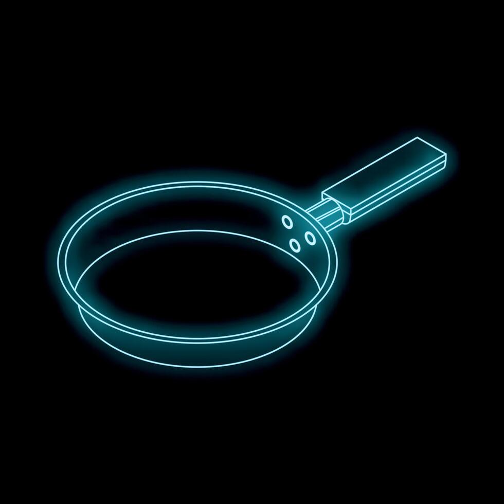 Neon blue frying pan shining in the dark vector