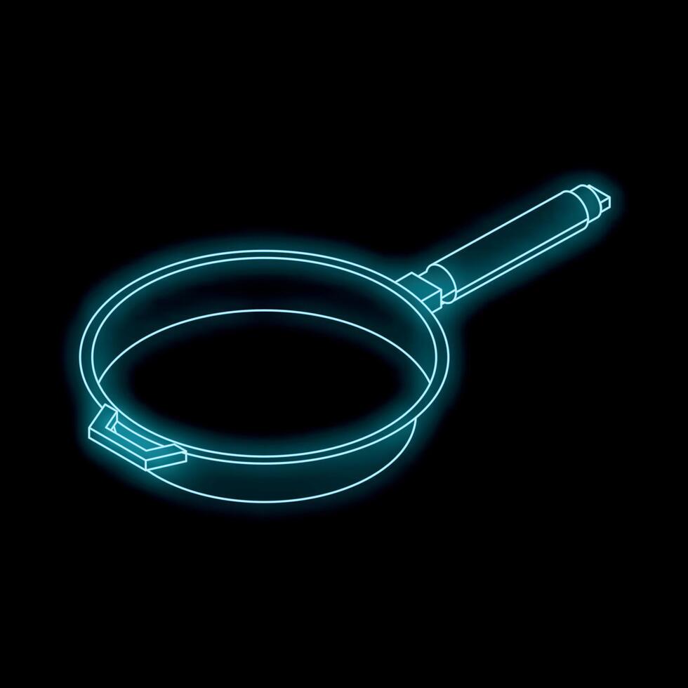 Neon empty frying pan glowing on black background vector