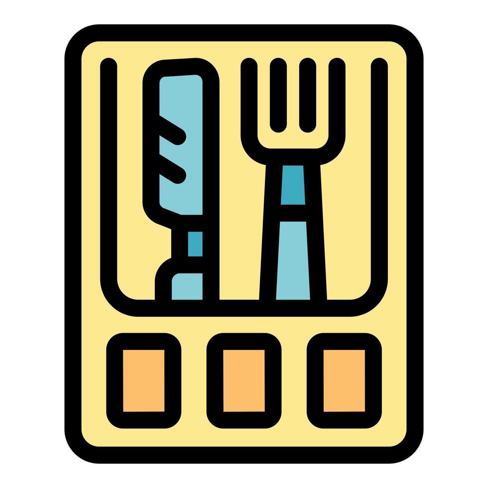Lunch box icon showing fork and knife with tray compartments vector