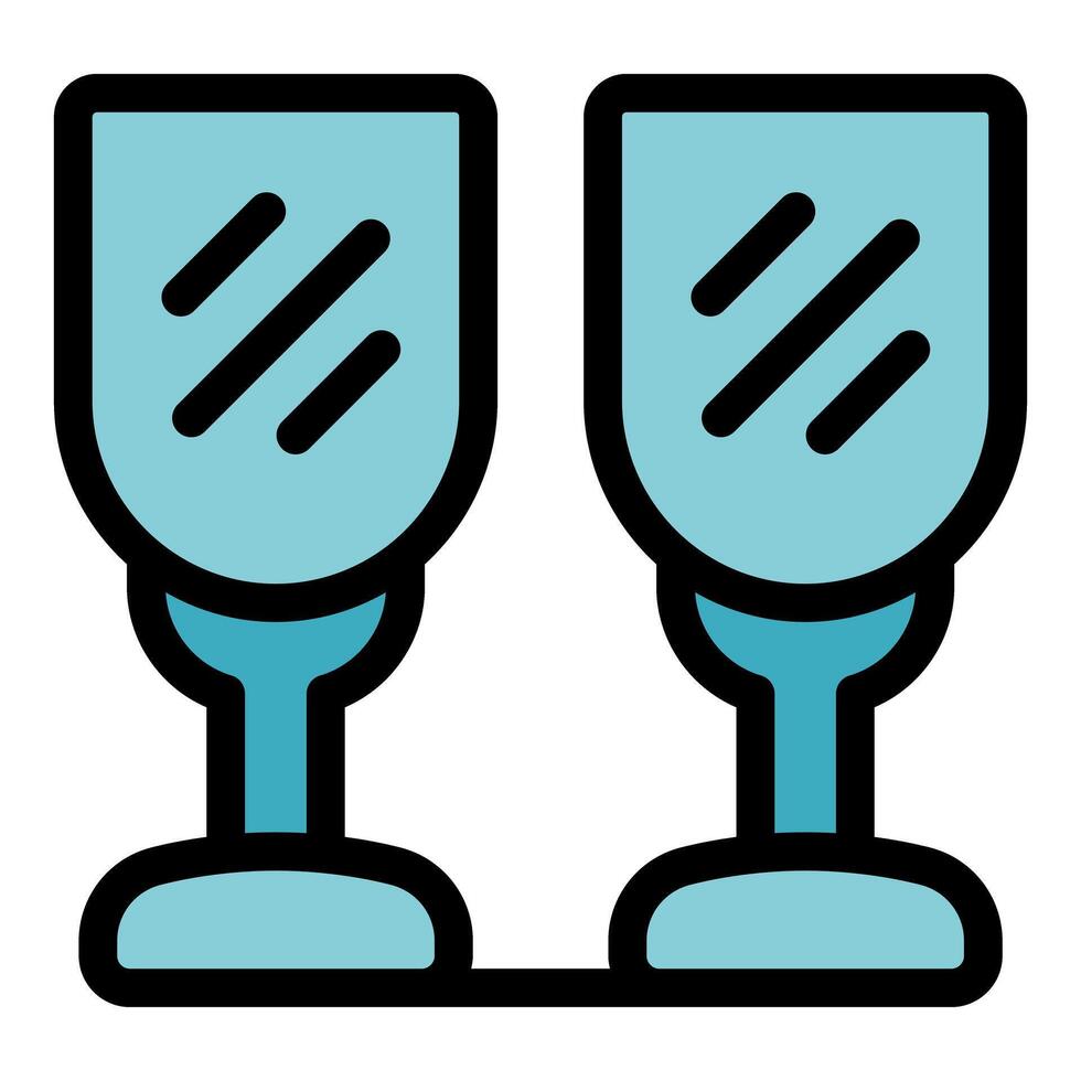Two wine glasses standing together filled with sparkling wine icon vector