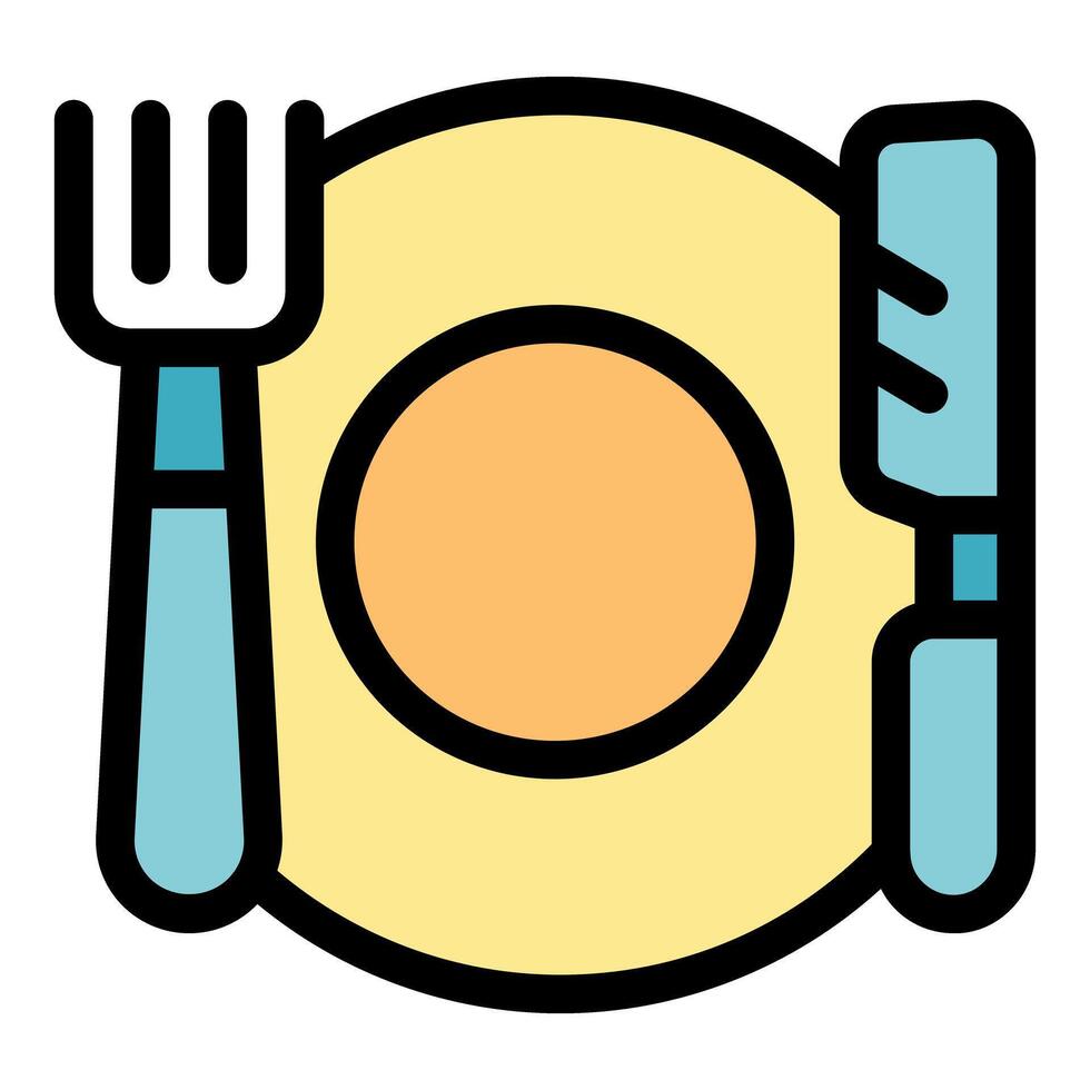 Fork and knife framing an empty plate icon vector