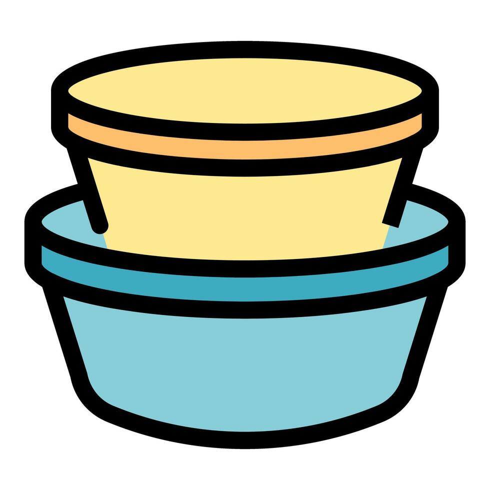 Two empty plastic bowls stacked together icon vector