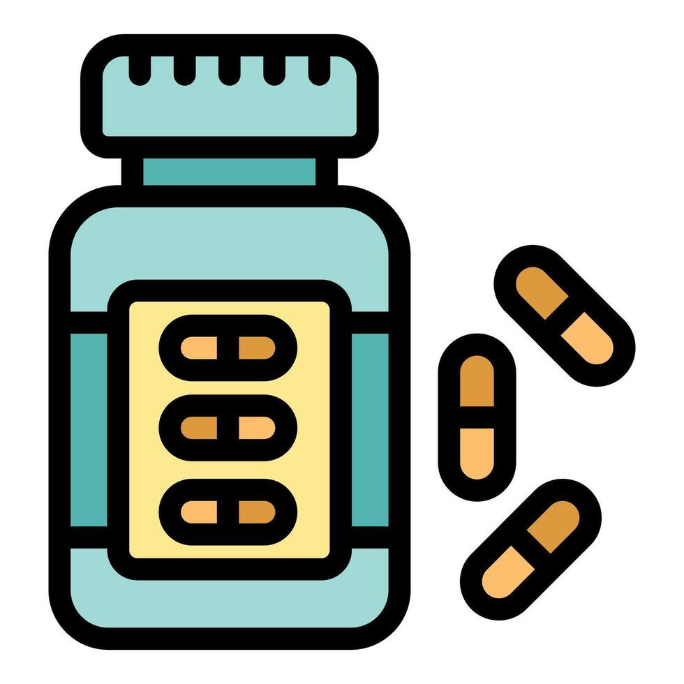 Bottle of pills spilling open with capsules falling out vector