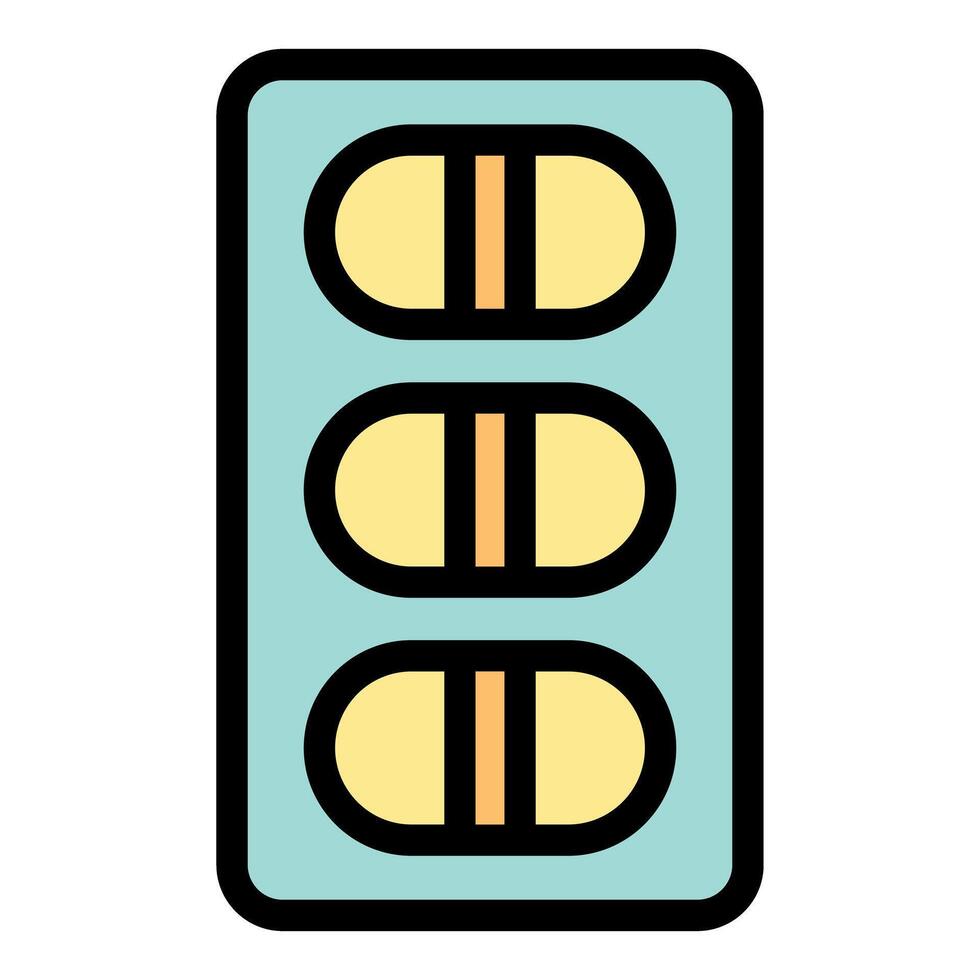 Blister pack containing three oval shaped pills with line vector