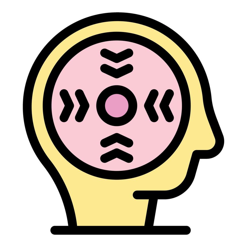 Human head profile showing brain activity with arrows pointing in different directions vector