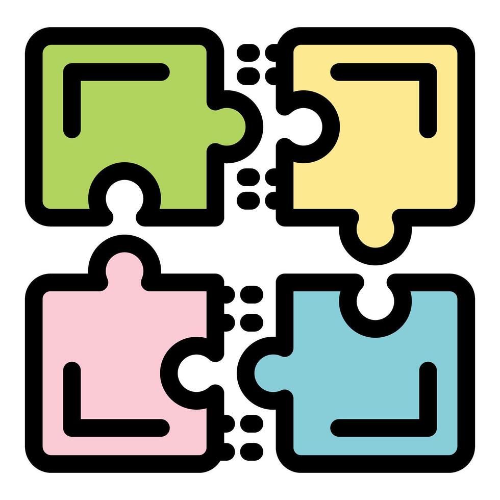 Four puzzle pieces connecting together joining concept vector