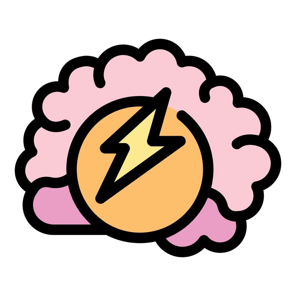 Brain charging with lightning bolt icon representing brainstorming vector