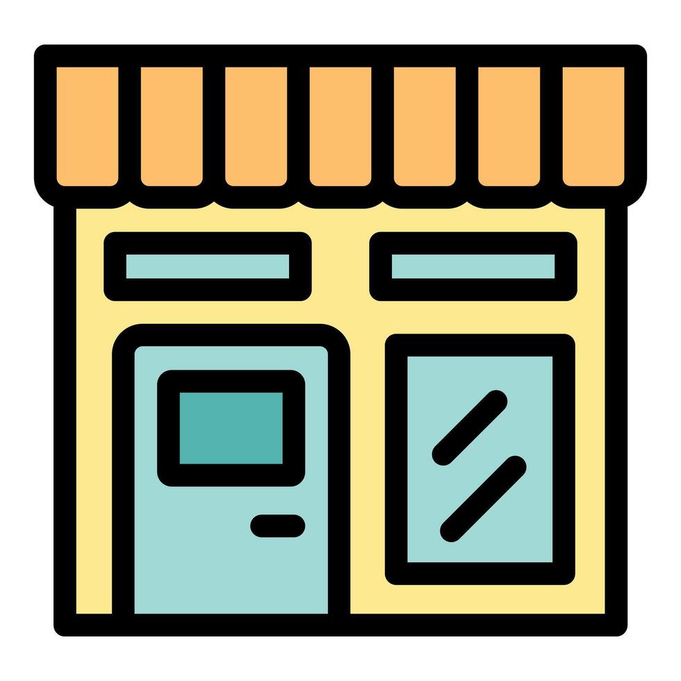 Small business storefront with striped awning and glass doorway vector