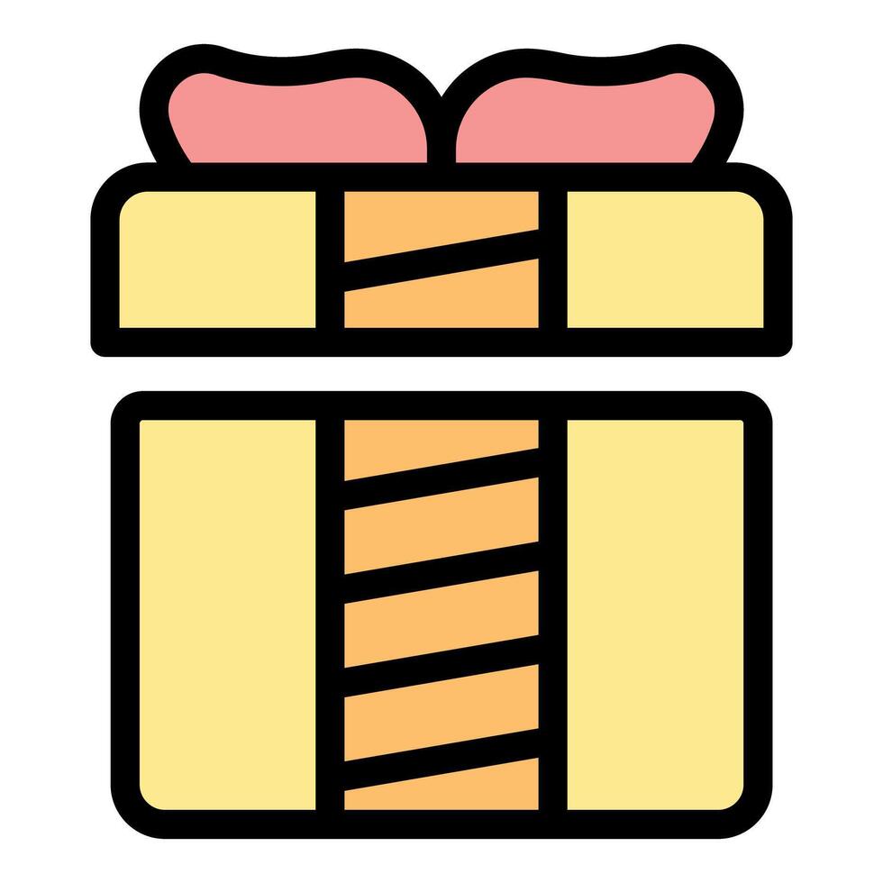 Yellow gift box wrapped with ribbon and bow on top vector