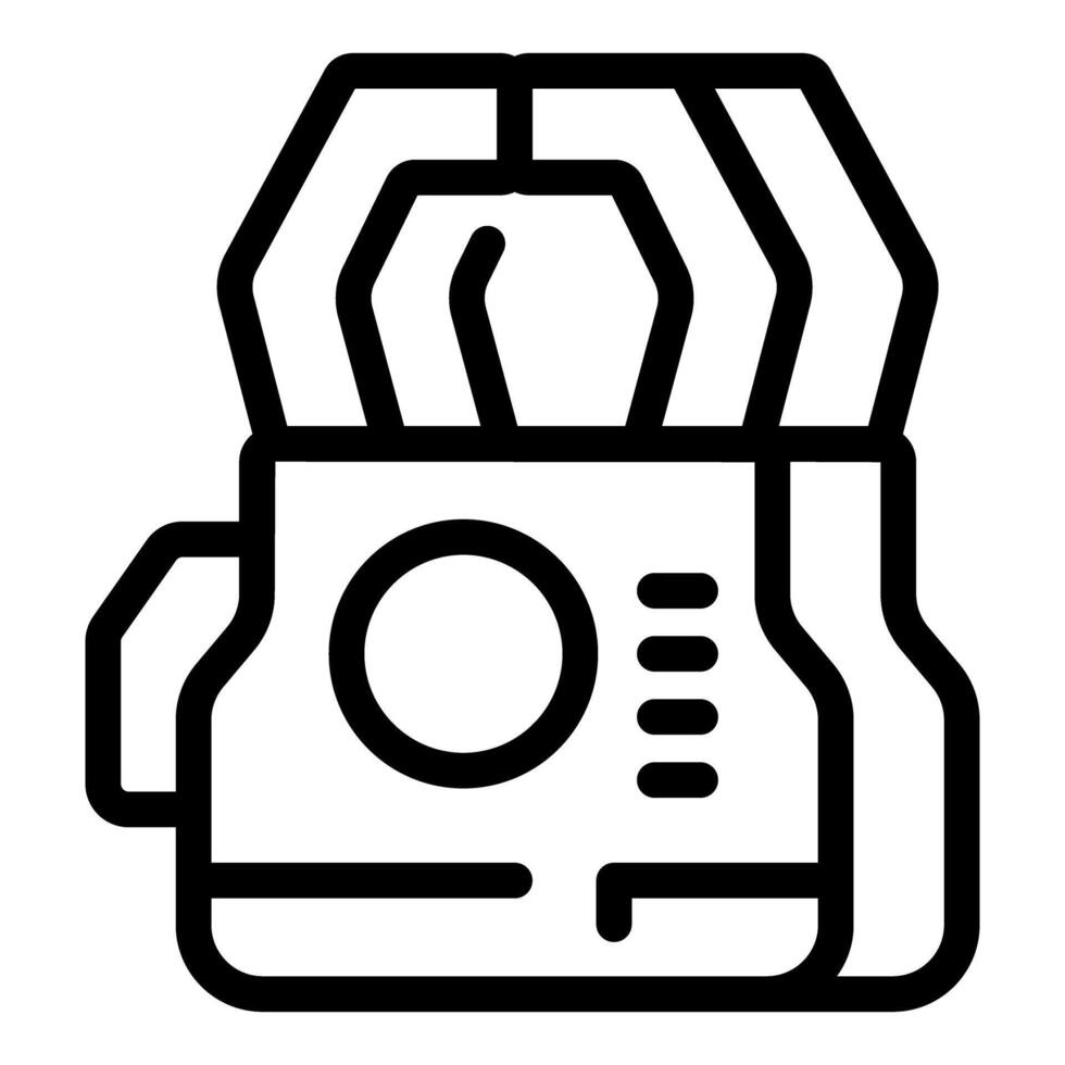 Futuristic device with handle and circular element, resembling a camera or sensor vector