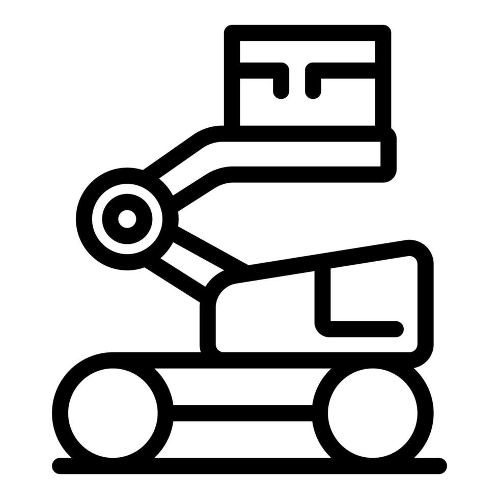 Lifting platform carrying a box, construction site machinery icon vector