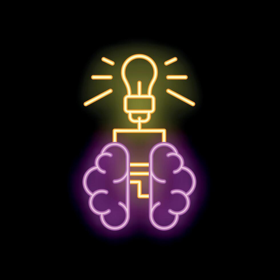 Neon sign of brain with light bulb shining representing new ideas vector