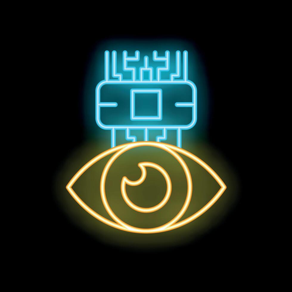 Neon icon of computer chip scanning human eye vector