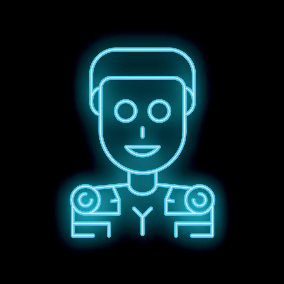 Neon blue glowing pilot avatar icon with black background vector