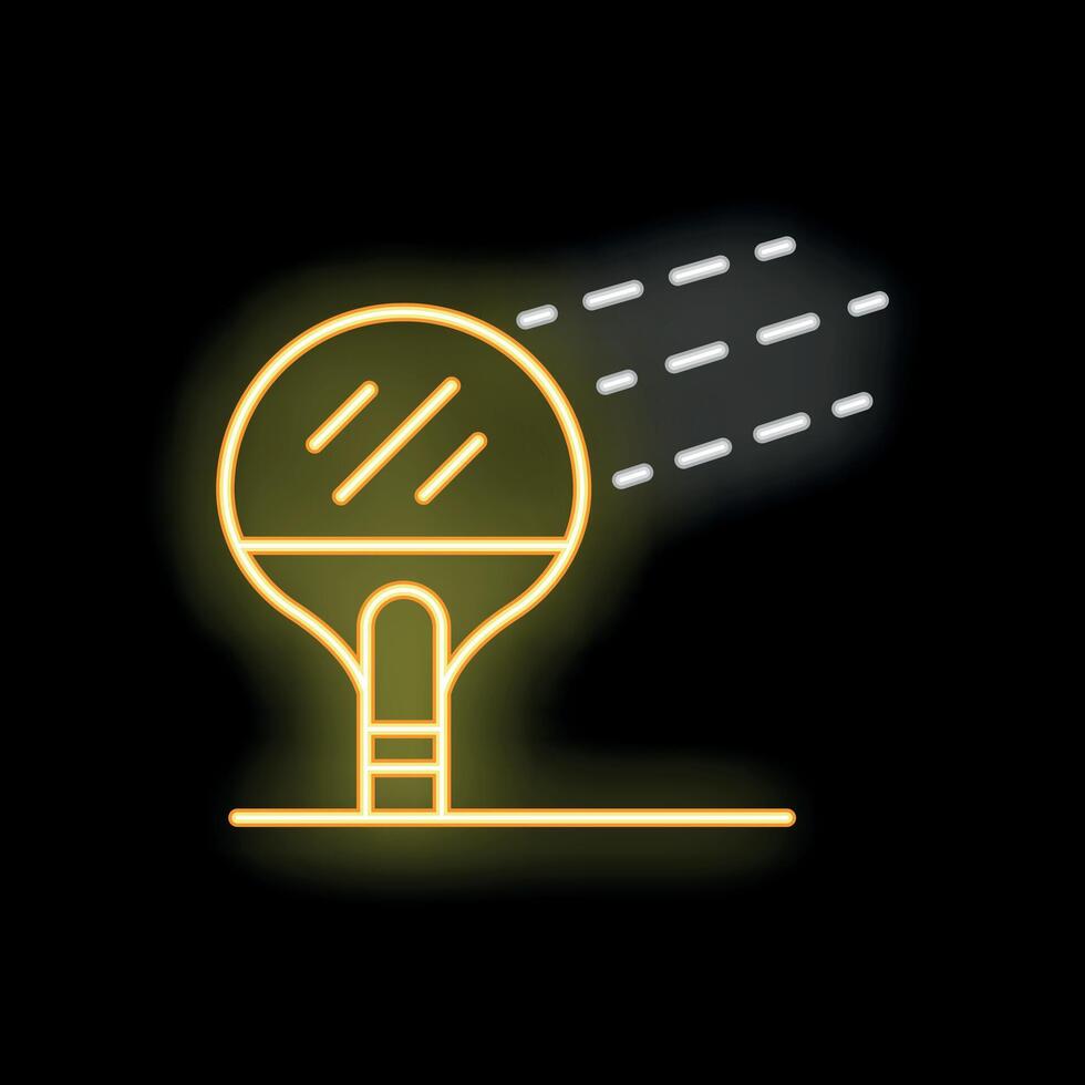 Glowing neon line ping pong racket and ball icon isolated on black background vector illustration